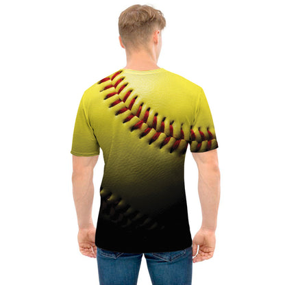 Yellow Softball Ball Print Men's T-Shirt