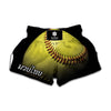 Yellow Softball Ball Print Muay Thai Boxing Shorts