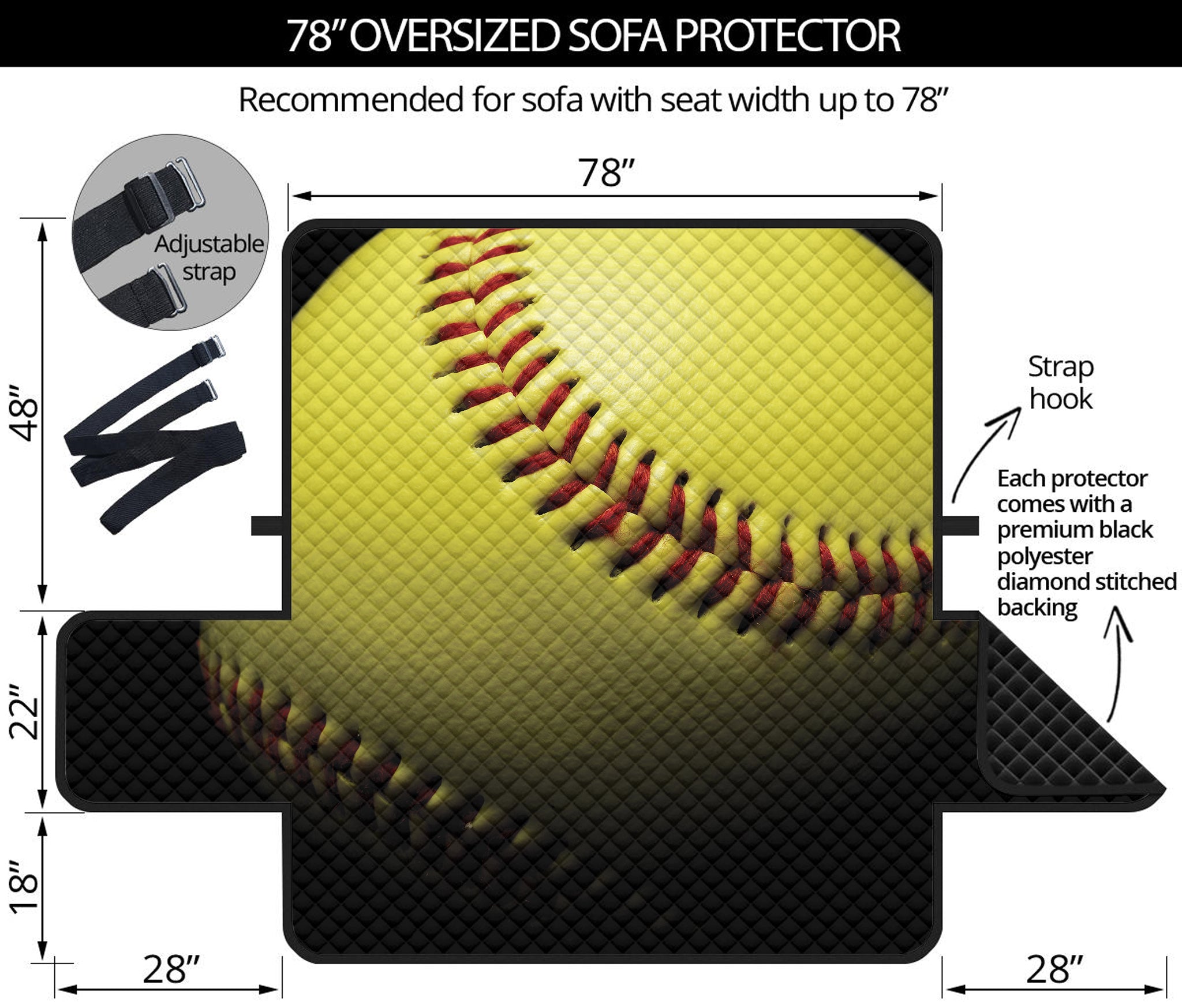 Yellow Softball Ball Print Oversized Sofa Protector