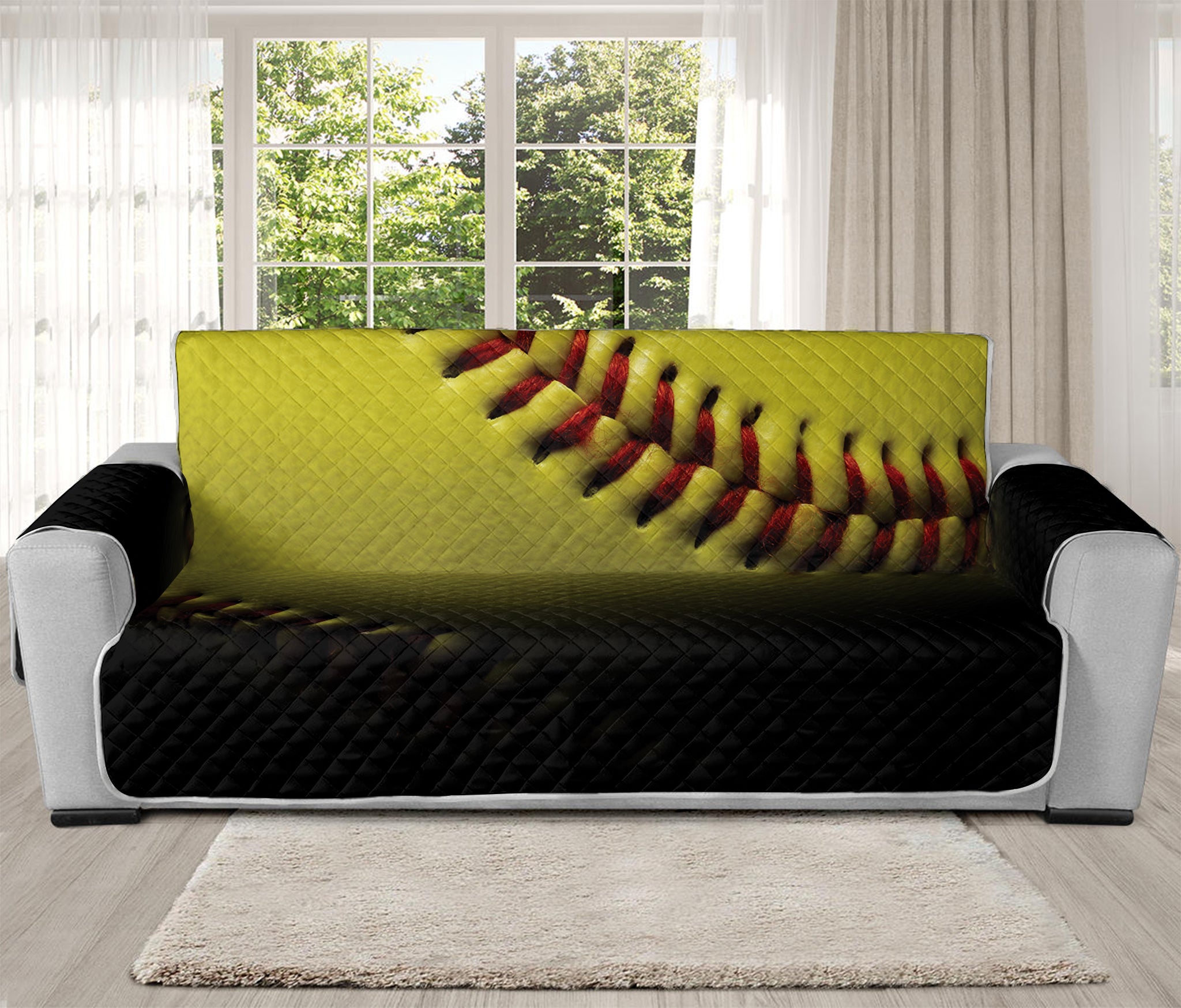 Yellow Softball Ball Print Oversized Sofa Protector