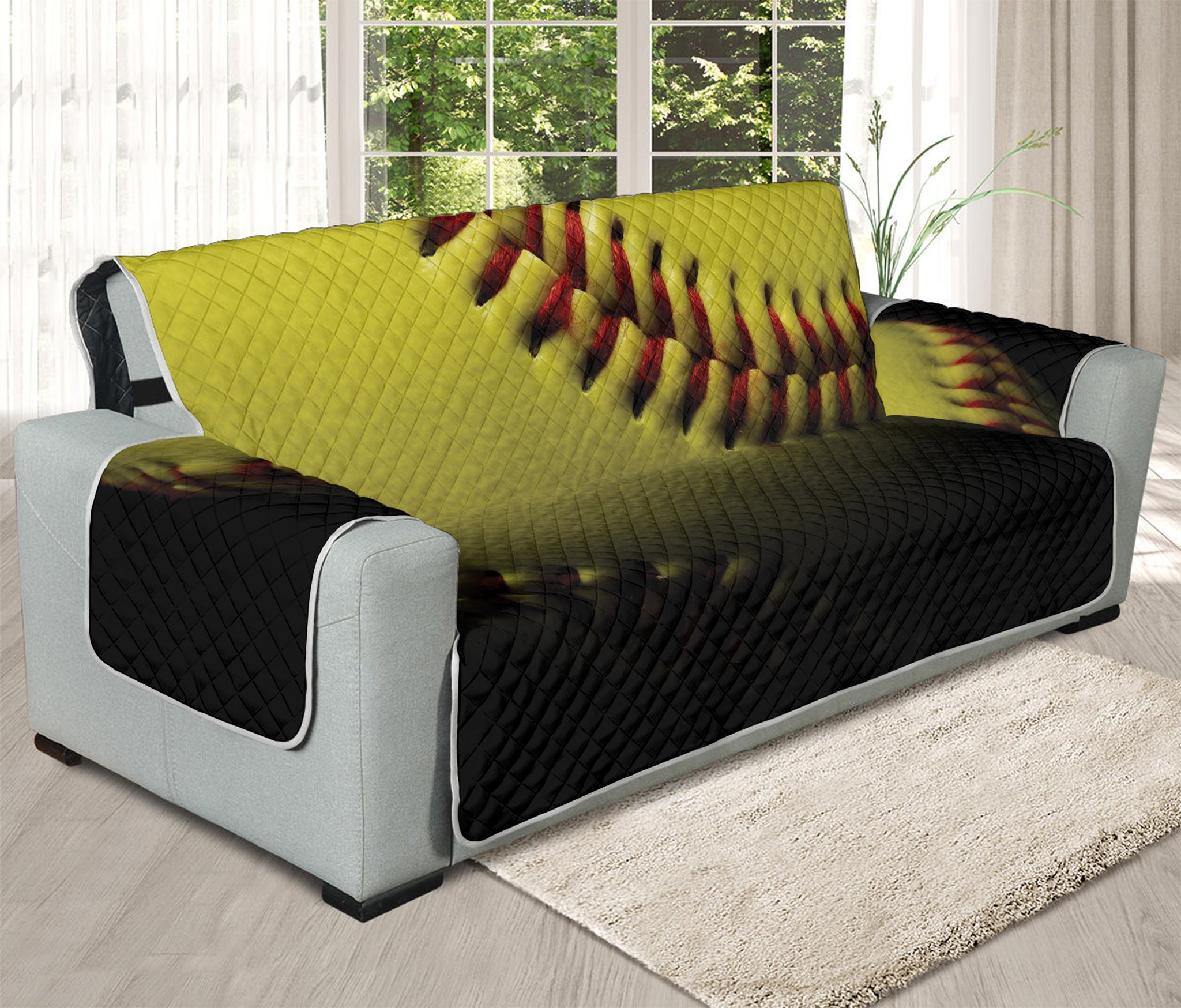 Yellow Softball Ball Print Oversized Sofa Protector