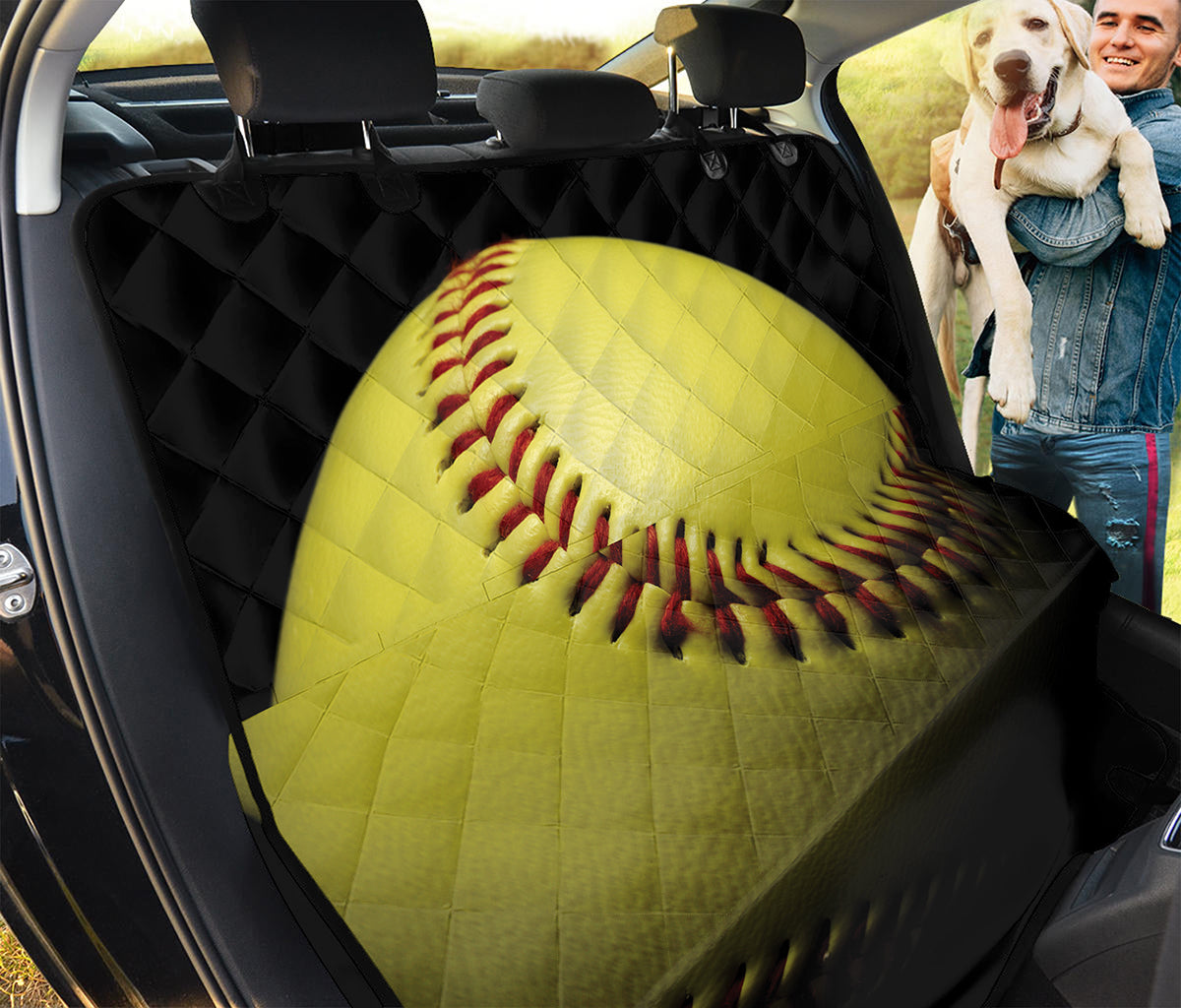 Yellow Softball Ball Print Pet Car Back Seat Cover
