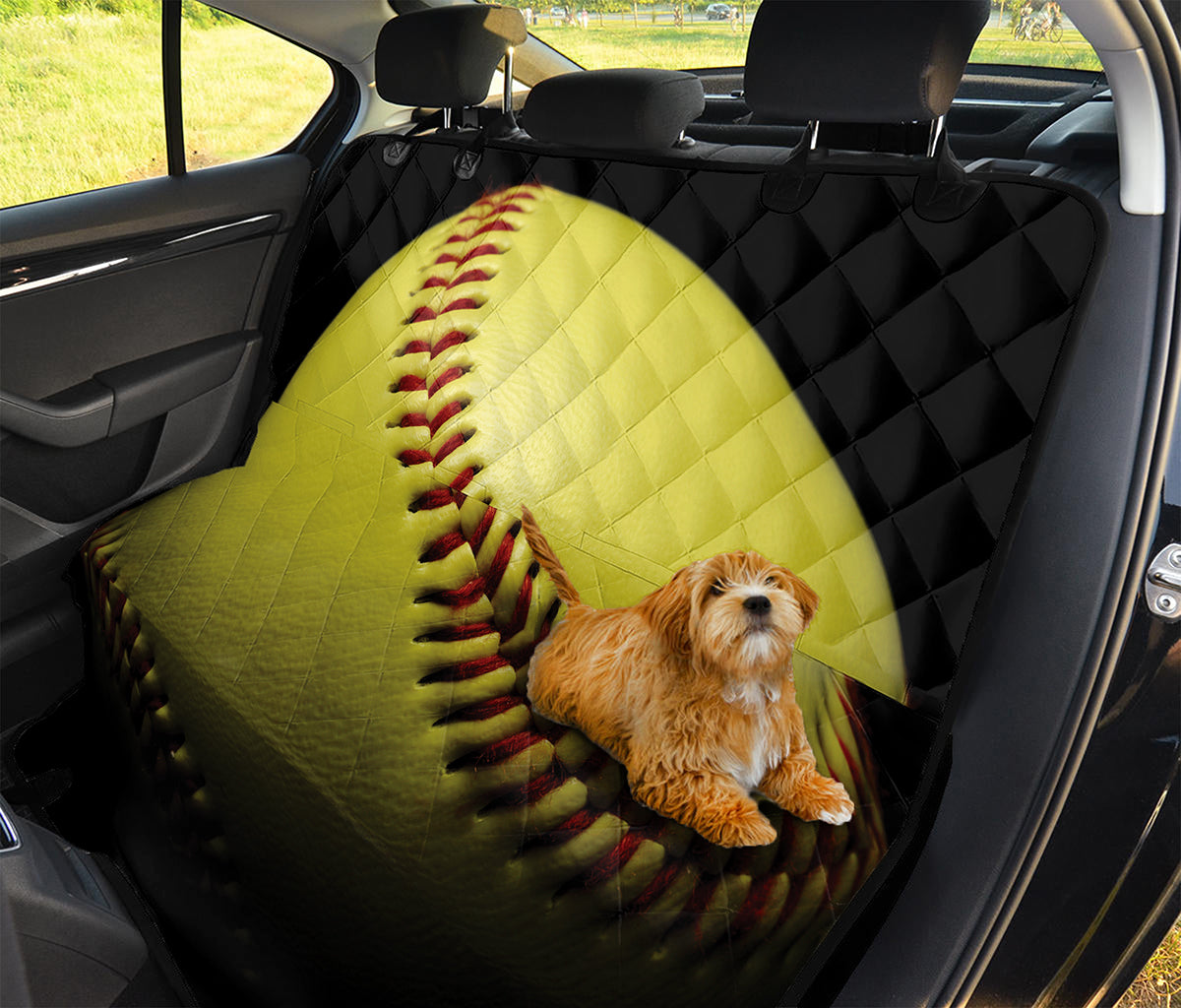 Yellow Softball Ball Print Pet Car Back Seat Cover