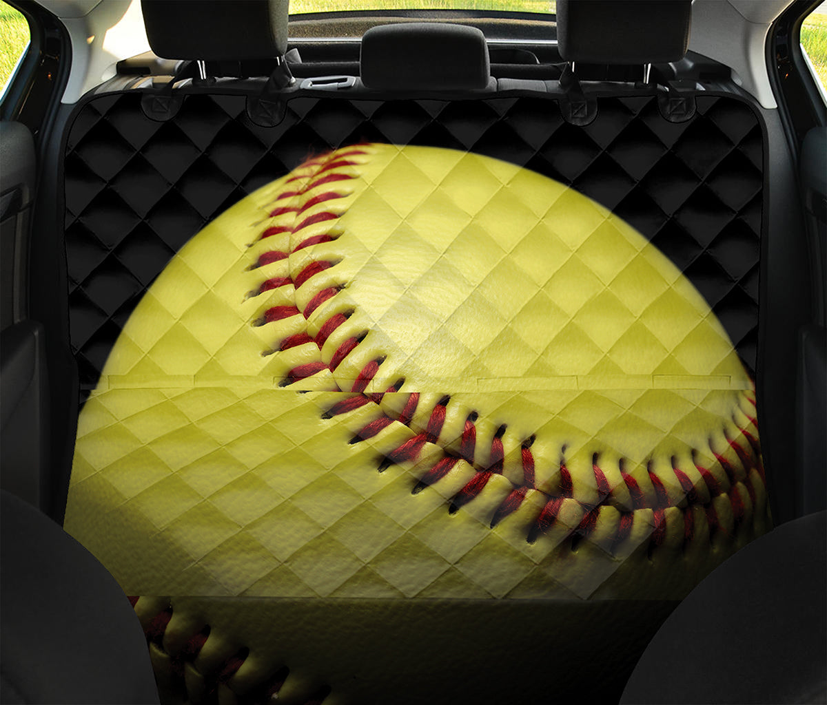 Yellow Softball Ball Print Pet Car Back Seat Cover