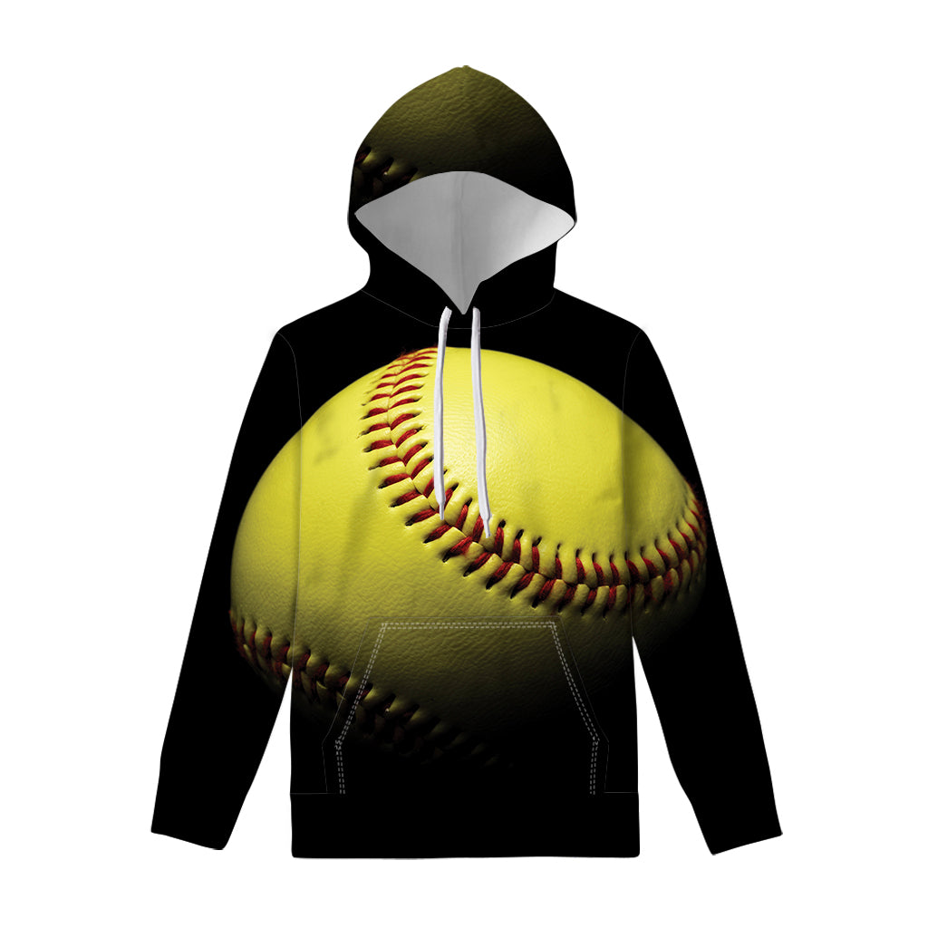 Yellow Softball Ball Print Pullover Hoodie