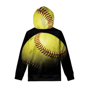Yellow Softball Ball Print Pullover Hoodie