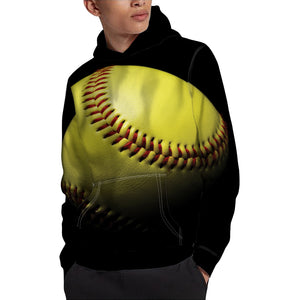 Yellow Softball Ball Print Pullover Hoodie