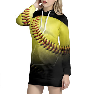 Yellow Softball Ball Print Pullover Hoodie Dress