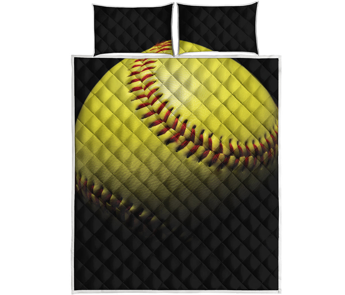 Yellow Softball Ball Print Quilt Bed Set