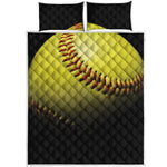 Yellow Softball Ball Print Quilt Bed Set