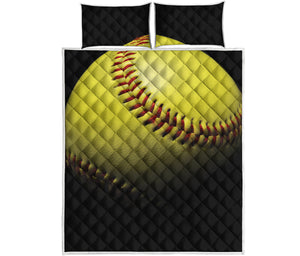 Yellow Softball Ball Print Quilt Bed Set