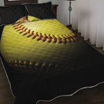 Yellow Softball Ball Print Quilt Bed Set