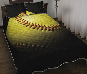 Yellow Softball Ball Print Quilt Bed Set