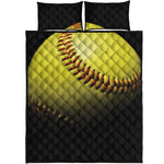 Yellow Softball Ball Print Quilt Bed Set