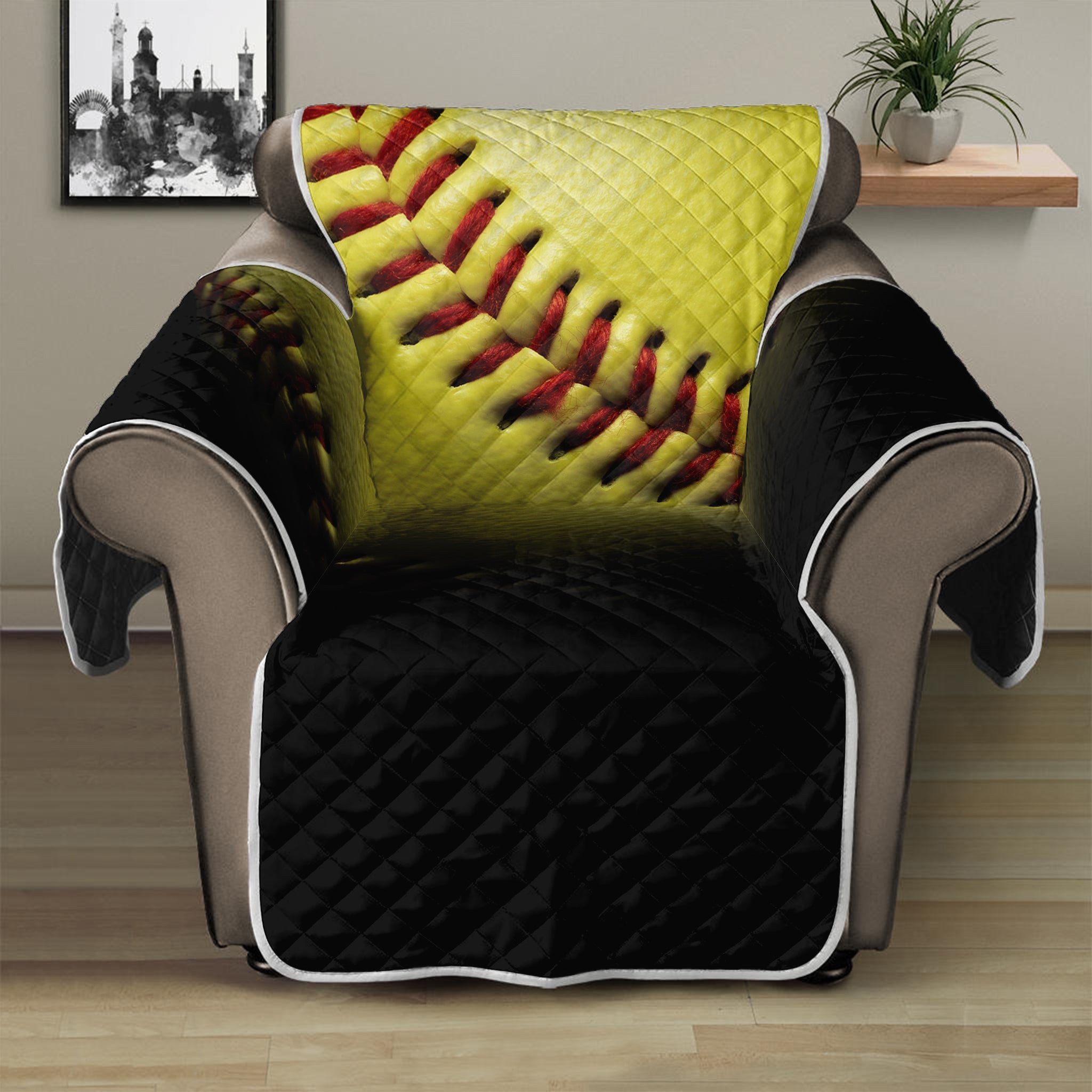 Yellow Softball Ball Print Recliner Protector