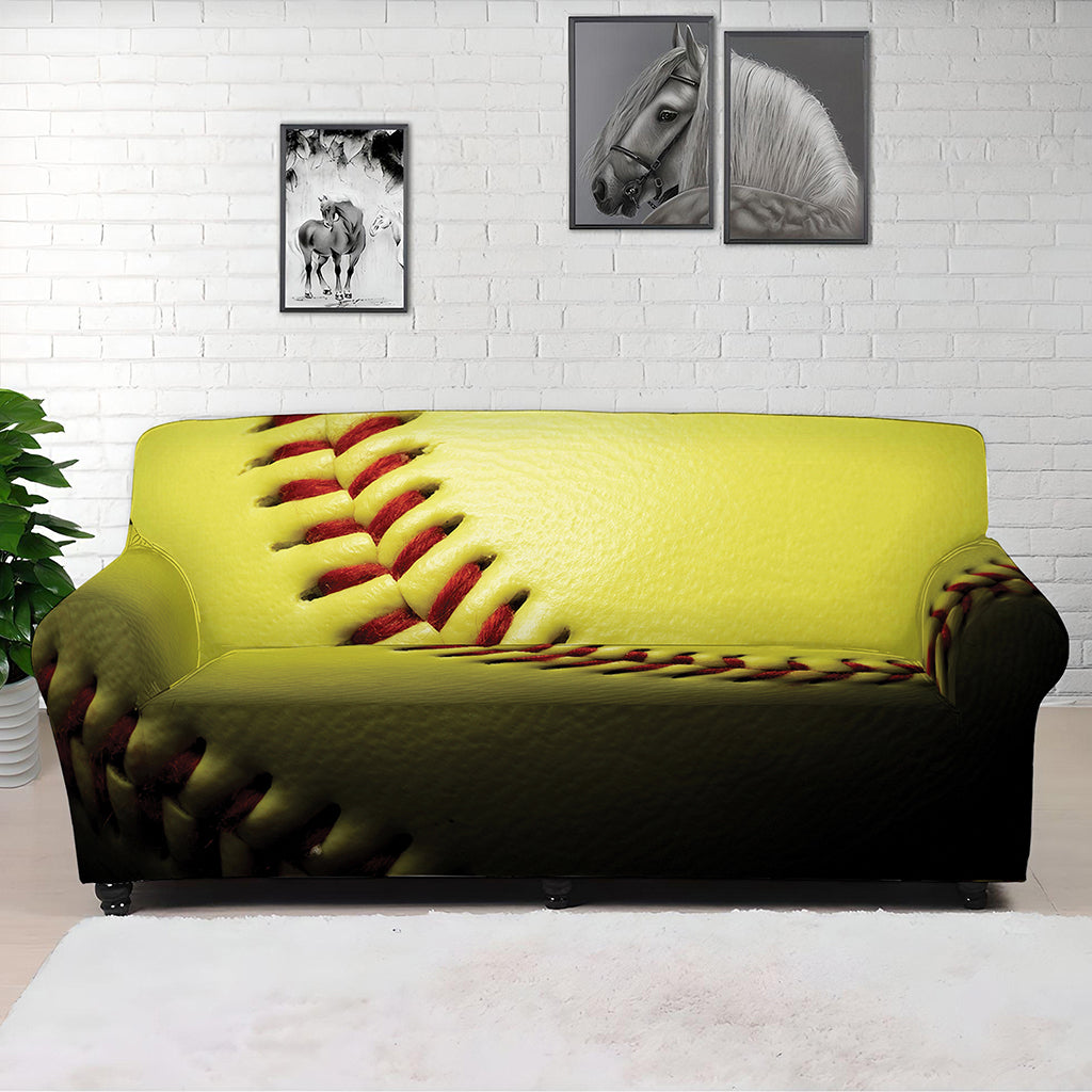 Yellow Softball Ball Print Sofa Cover