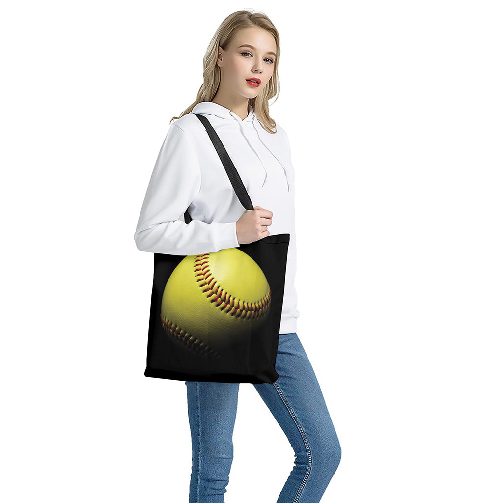 Yellow Softball Ball Print Tote Bag