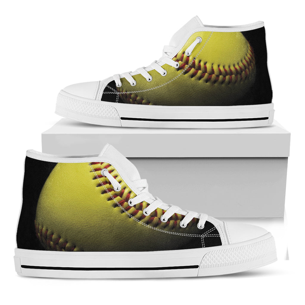 Yellow Softball Ball Print White High Top Shoes