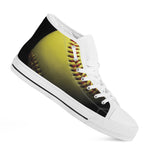 Yellow Softball Ball Print White High Top Shoes