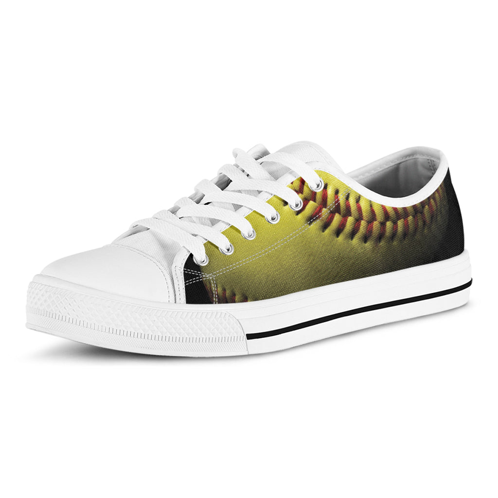 Yellow Softball Ball Print White Low Top Shoes