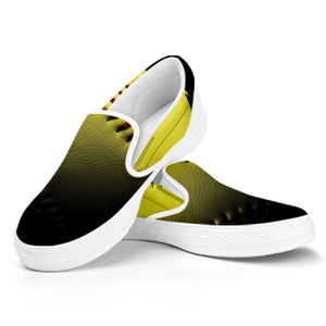 Yellow Softball Ball Print White Slip On Shoes