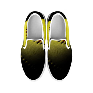 Yellow Softball Ball Print White Slip On Shoes