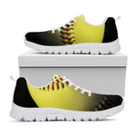 Yellow Softball Ball Print White Sneakers