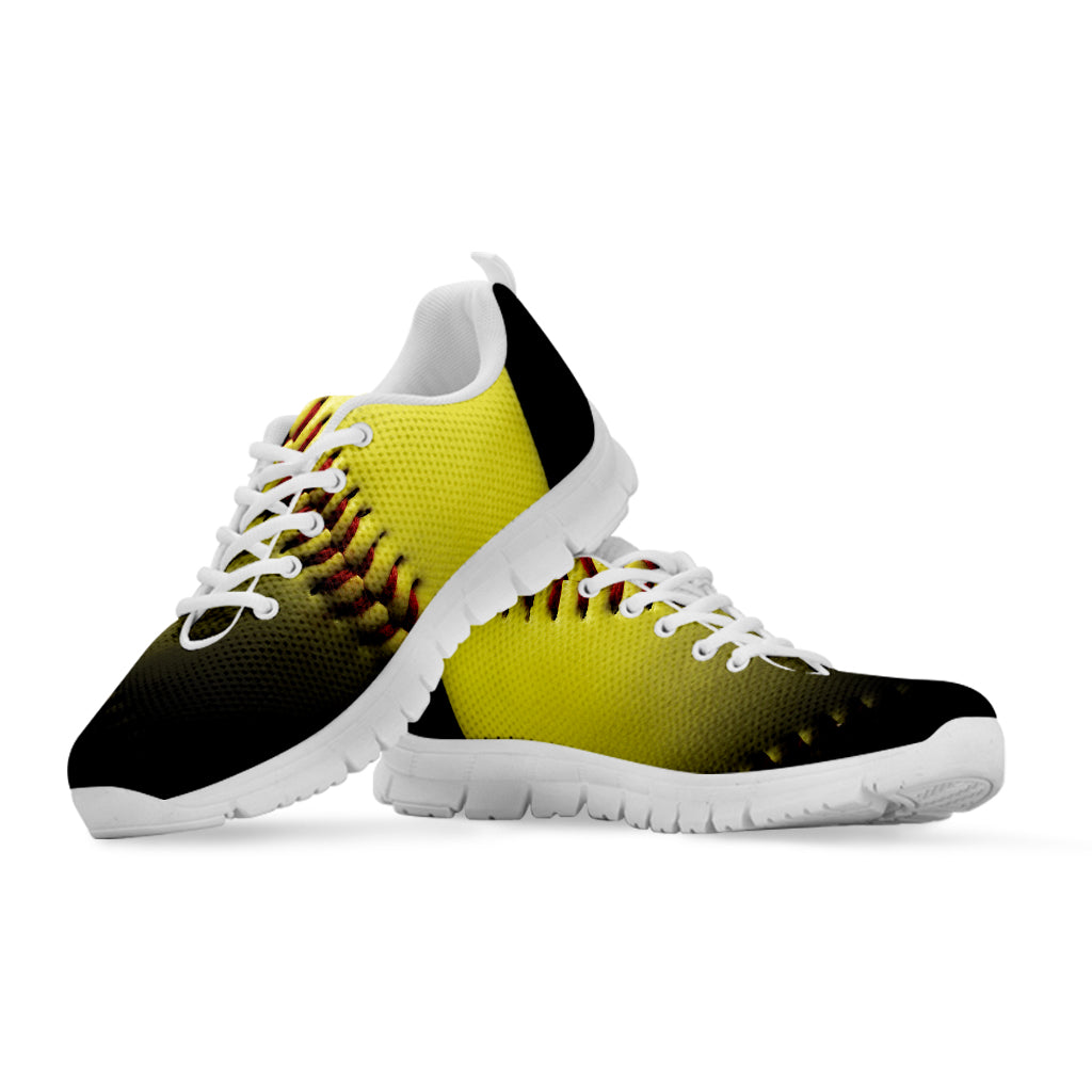 Yellow Softball Ball Print White Sneakers