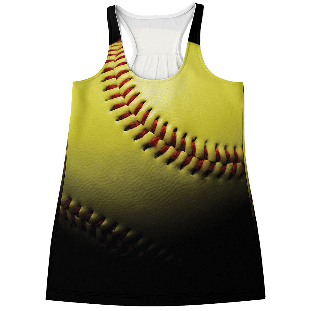 Yellow Softball Ball Print Women's Racerback Tank Top