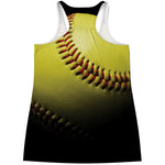 Yellow Softball Ball Print Women's Racerback Tank Top