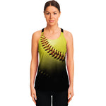 Yellow Softball Ball Print Women's Racerback Tank Top