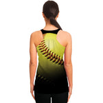 Yellow Softball Ball Print Women's Racerback Tank Top