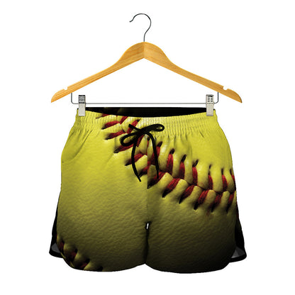 Yellow Softball Ball Print Women's Shorts
