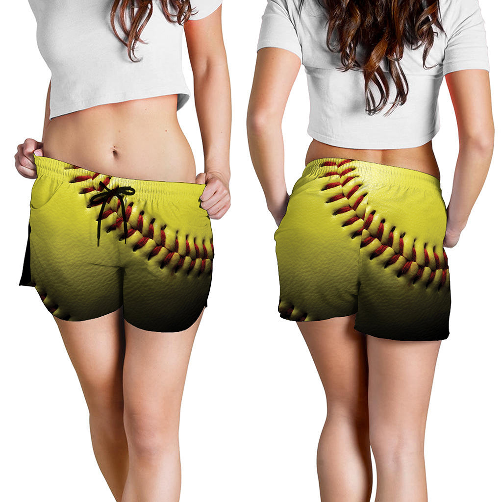 Yellow Softball Ball Print Women's Shorts