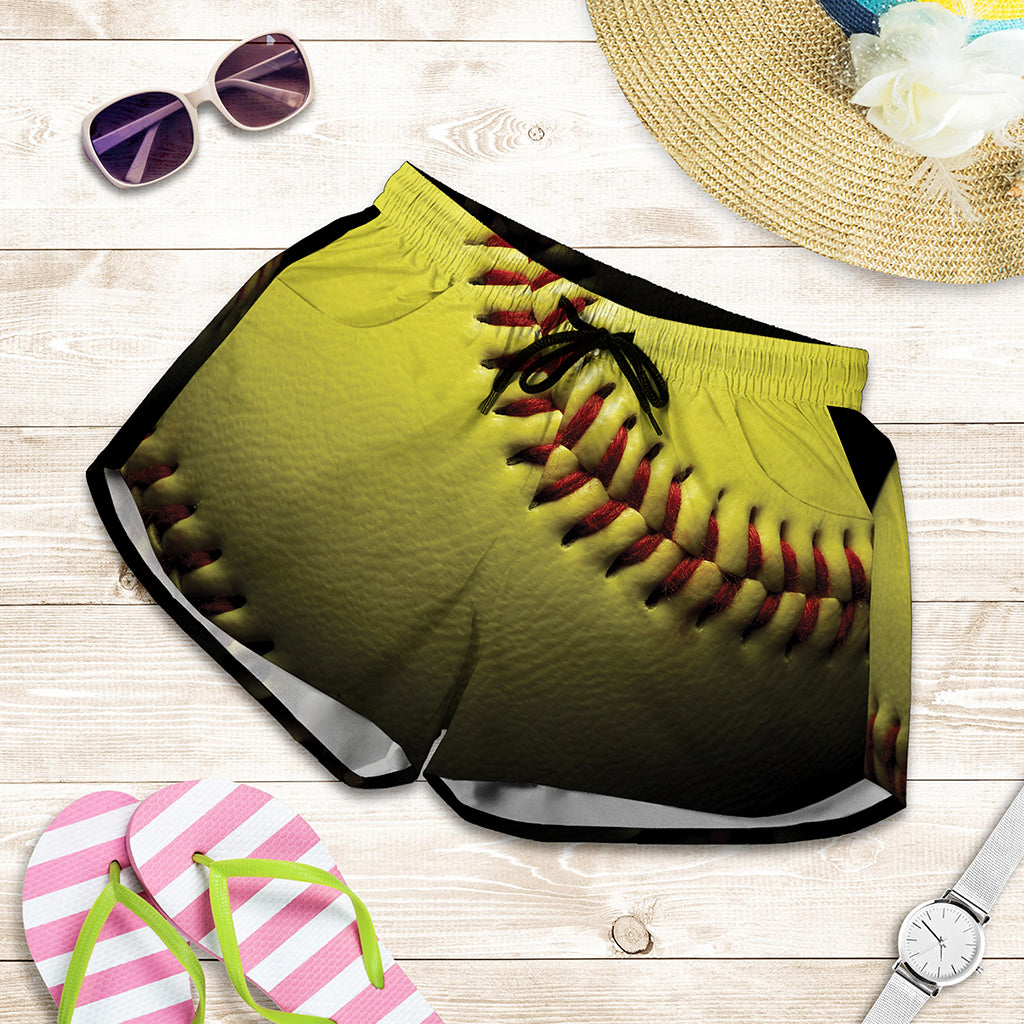 Yellow Softball Ball Print Women's Shorts