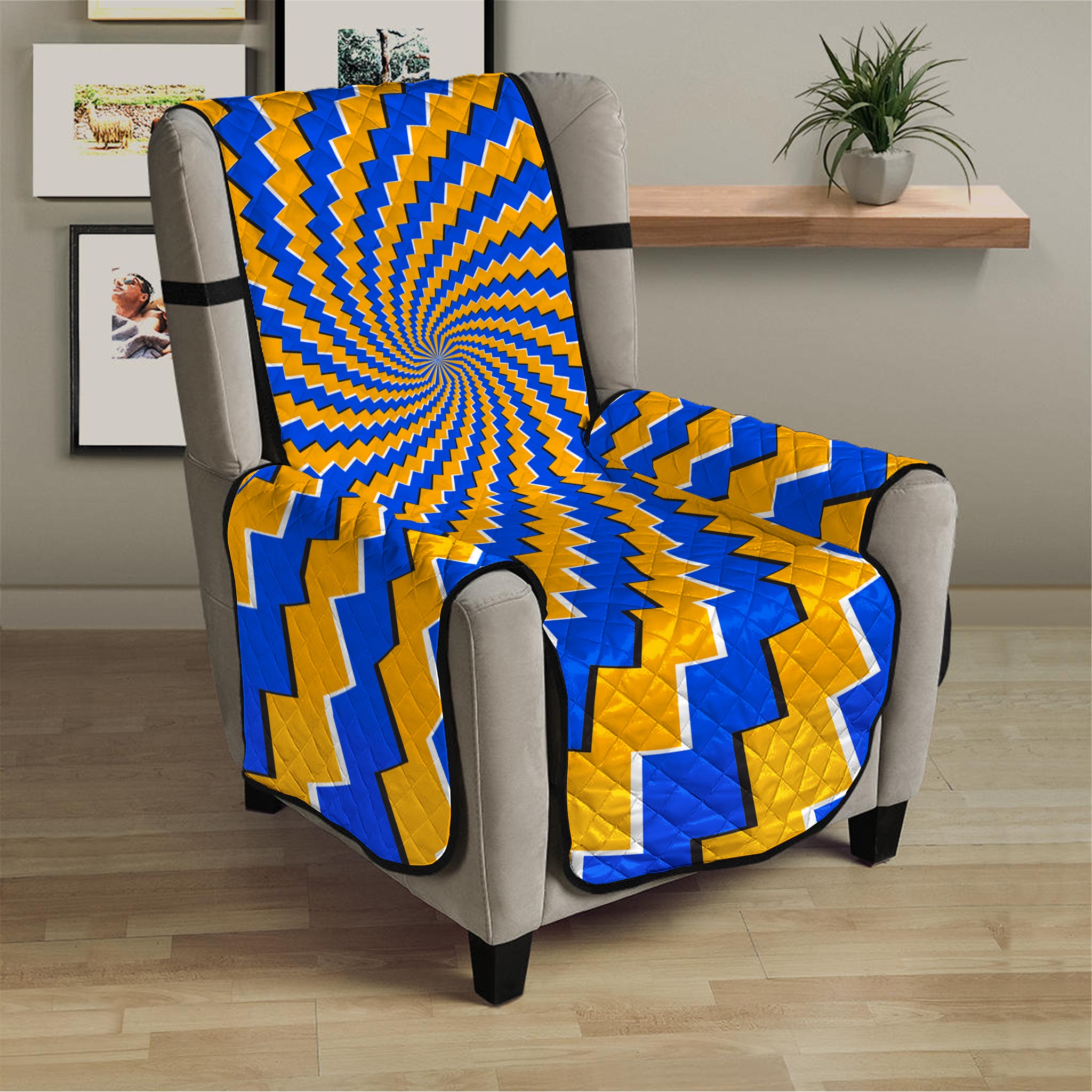 Yellow Spiral Moving Optical Illusion Armchair Protector