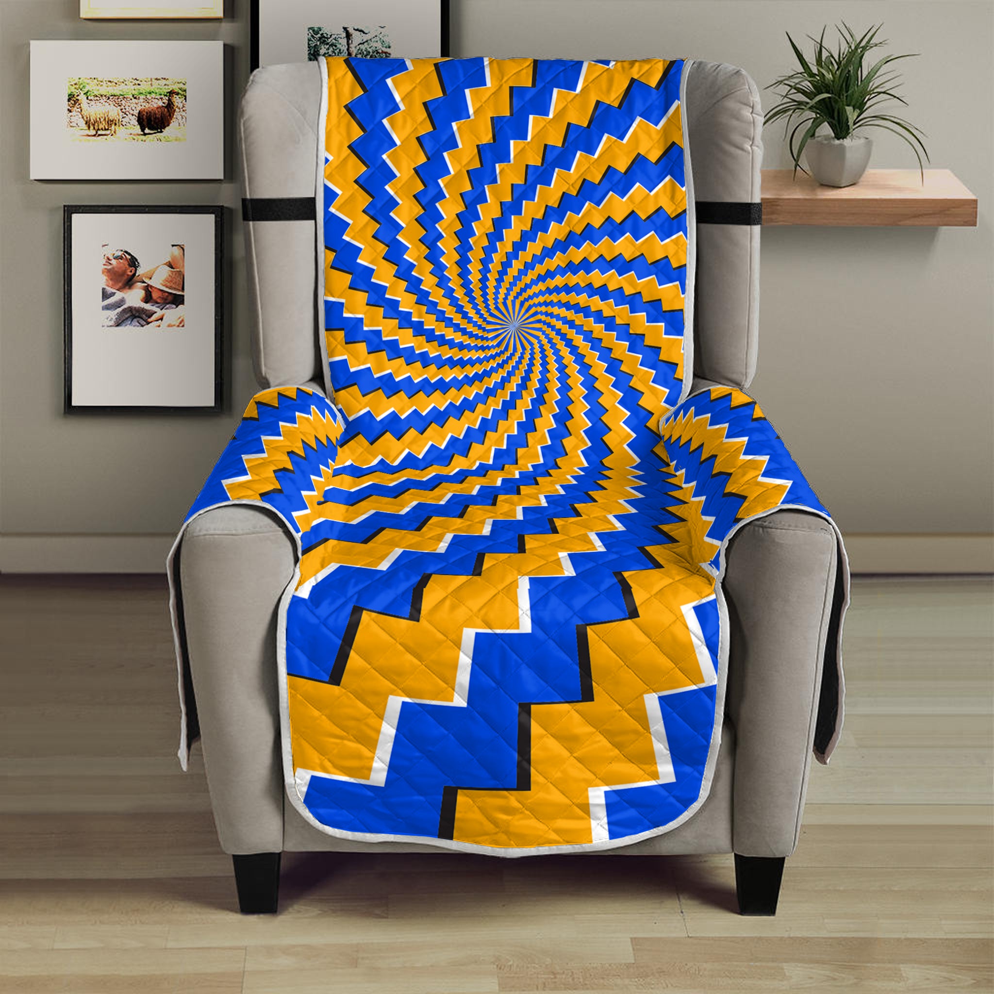 Yellow Spiral Moving Optical Illusion Armchair Protector