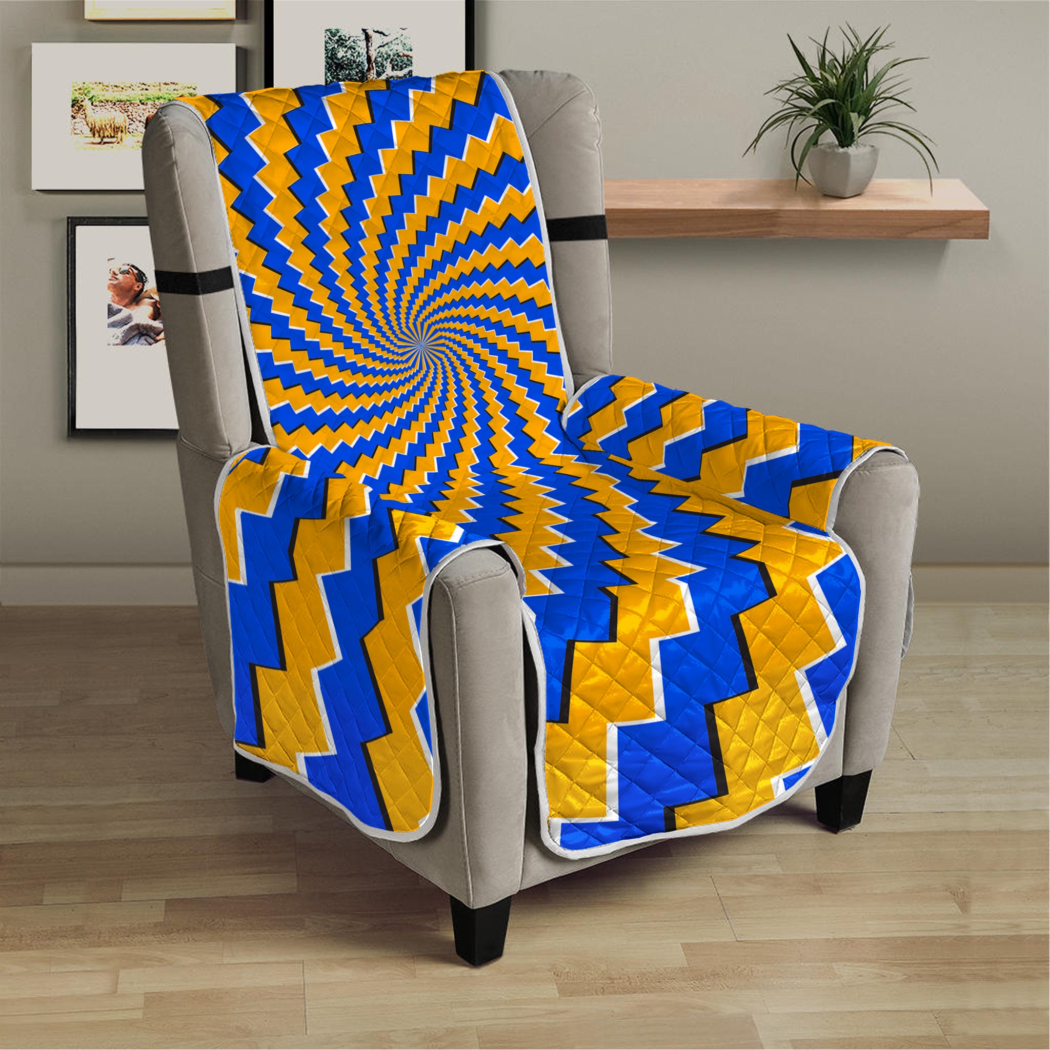 Yellow Spiral Moving Optical Illusion Armchair Protector