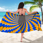 Yellow Spiral Moving Optical Illusion Beach Sarong Wrap