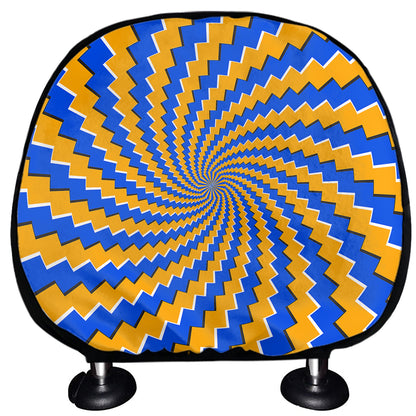 Yellow Spiral Moving Optical Illusion Car Headrest Covers