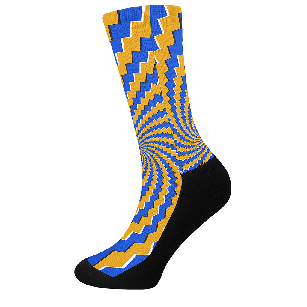 Yellow Spiral Moving Optical Illusion Crew Socks