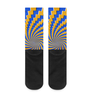 Yellow Spiral Moving Optical Illusion Crew Socks