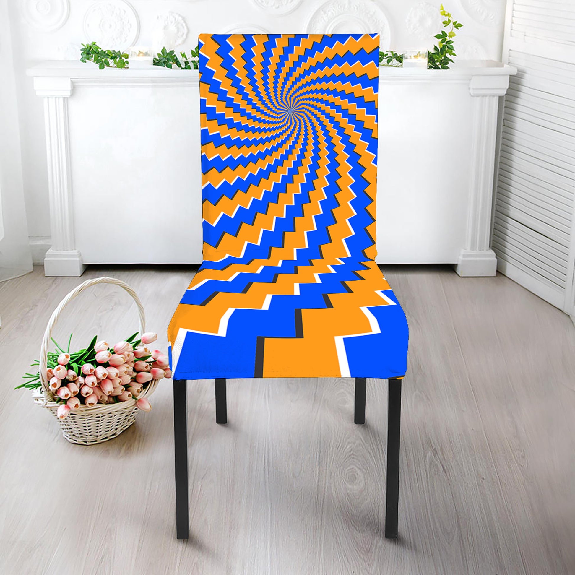 Yellow Spiral Moving Optical Illusion Dining Chair Slipcover