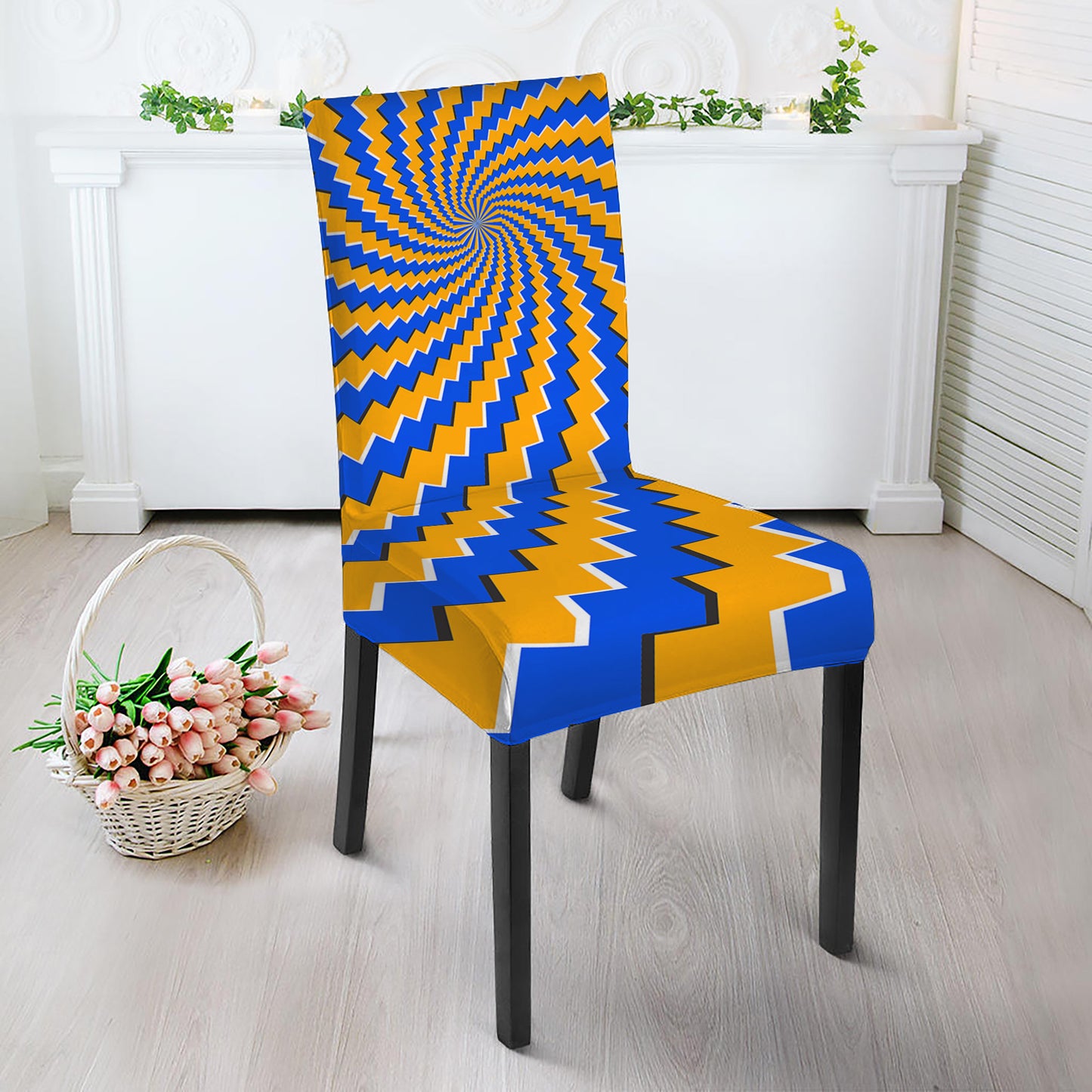 Yellow Spiral Moving Optical Illusion Dining Chair Slipcover