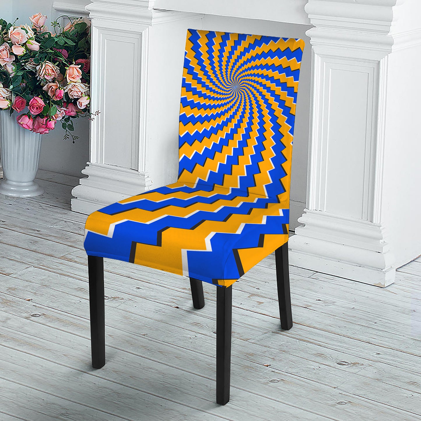 Yellow Spiral Moving Optical Illusion Dining Chair Slipcover