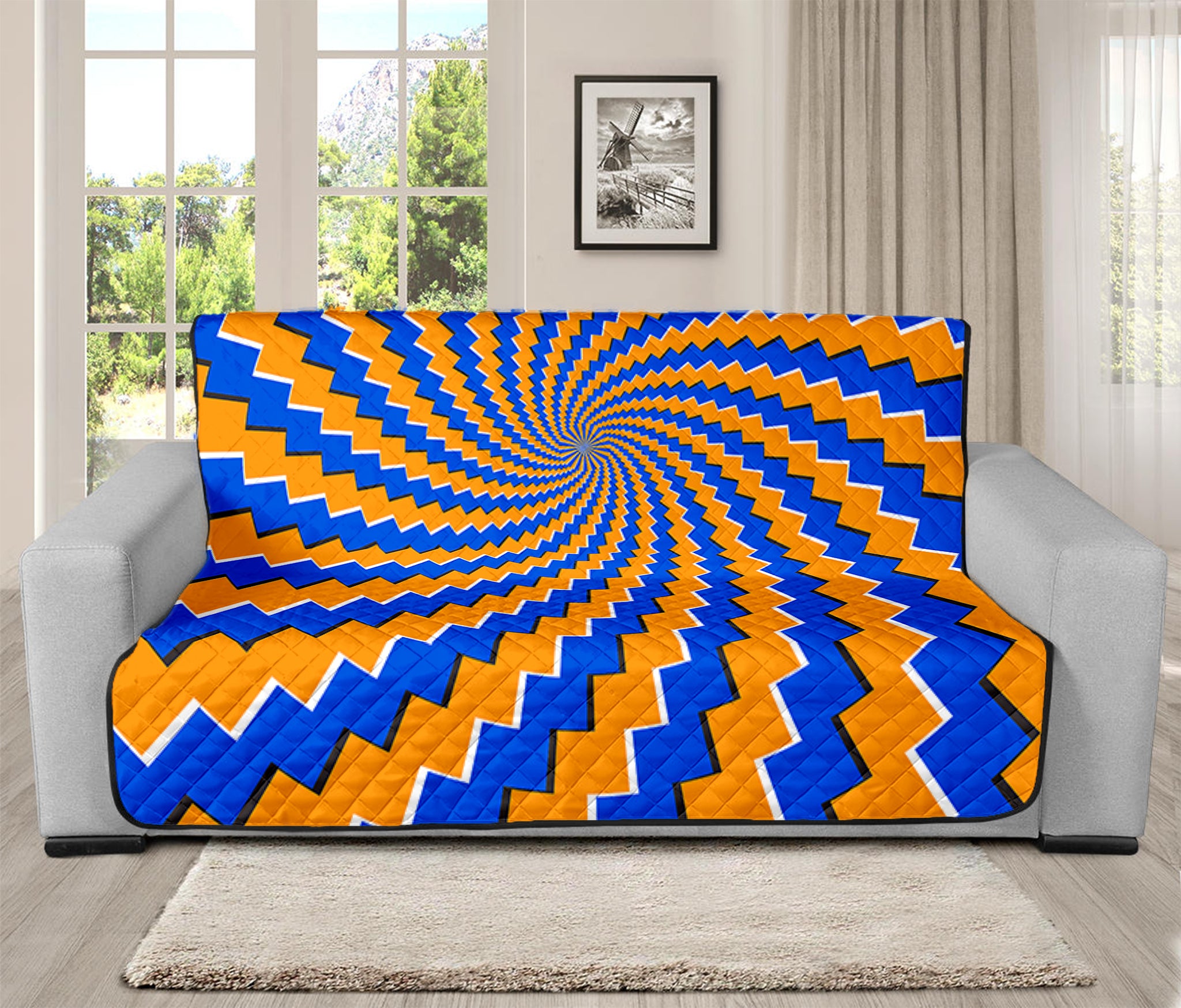 Yellow Spiral Moving Optical Illusion Futon Protector