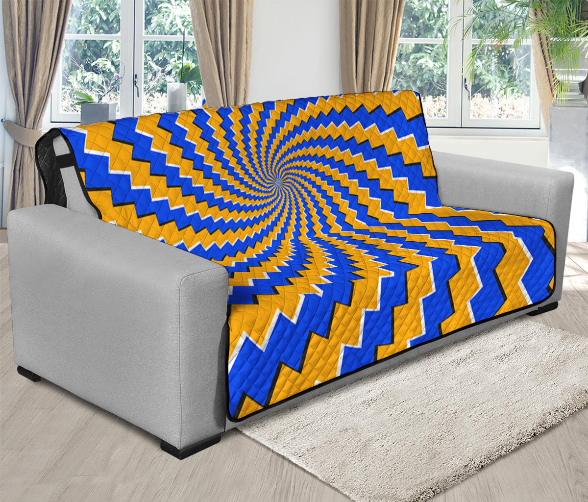 Yellow Spiral Moving Optical Illusion Futon Protector