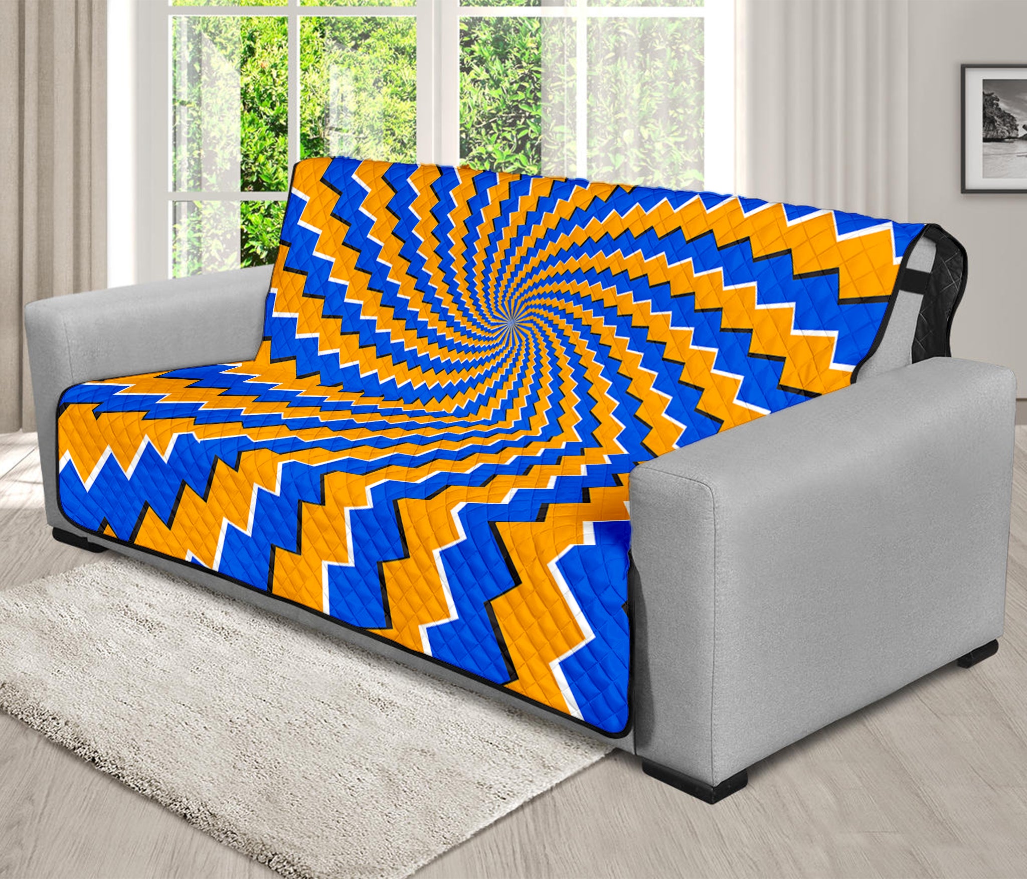 Yellow Spiral Moving Optical Illusion Futon Protector