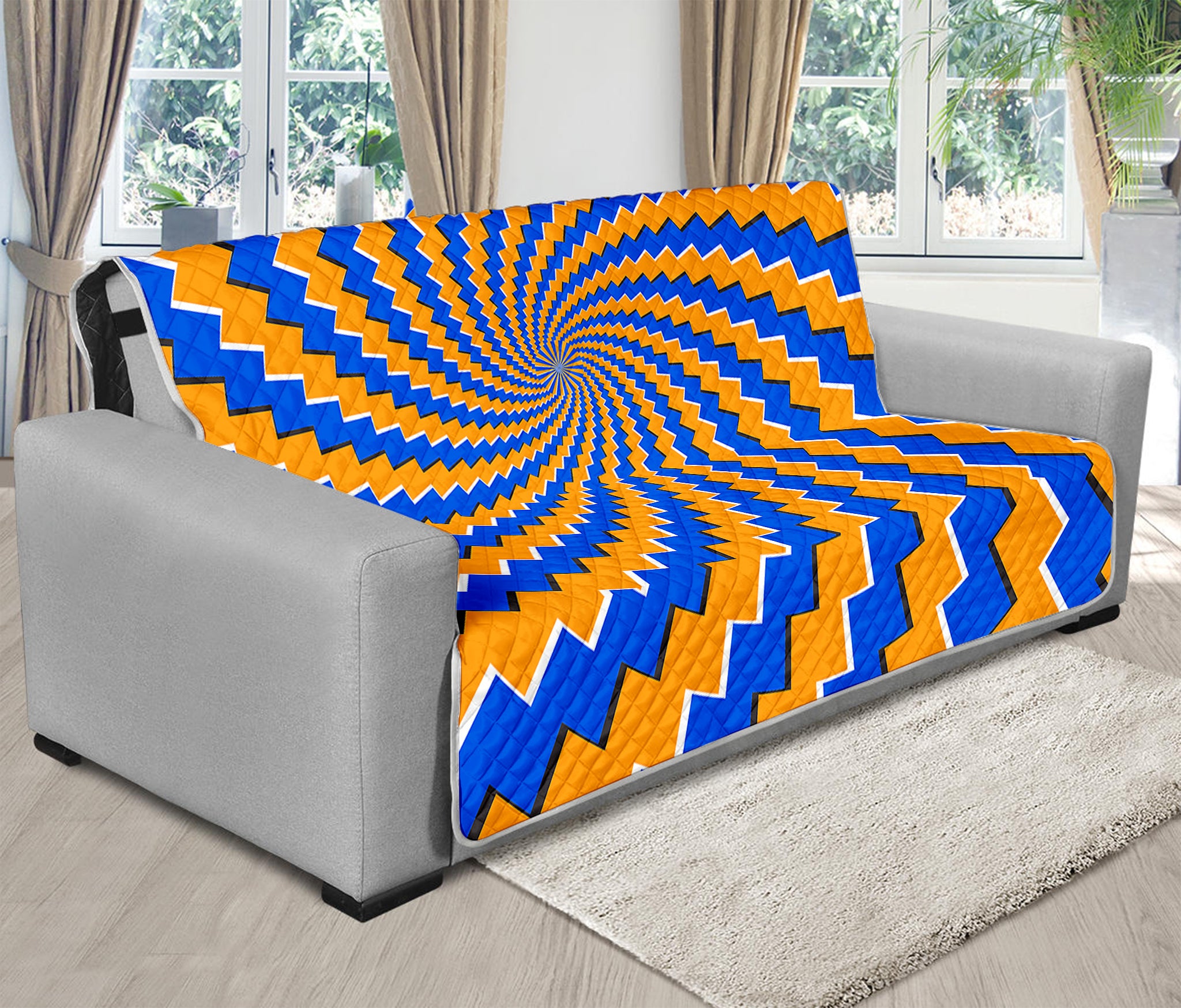 Yellow Spiral Moving Optical Illusion Futon Protector