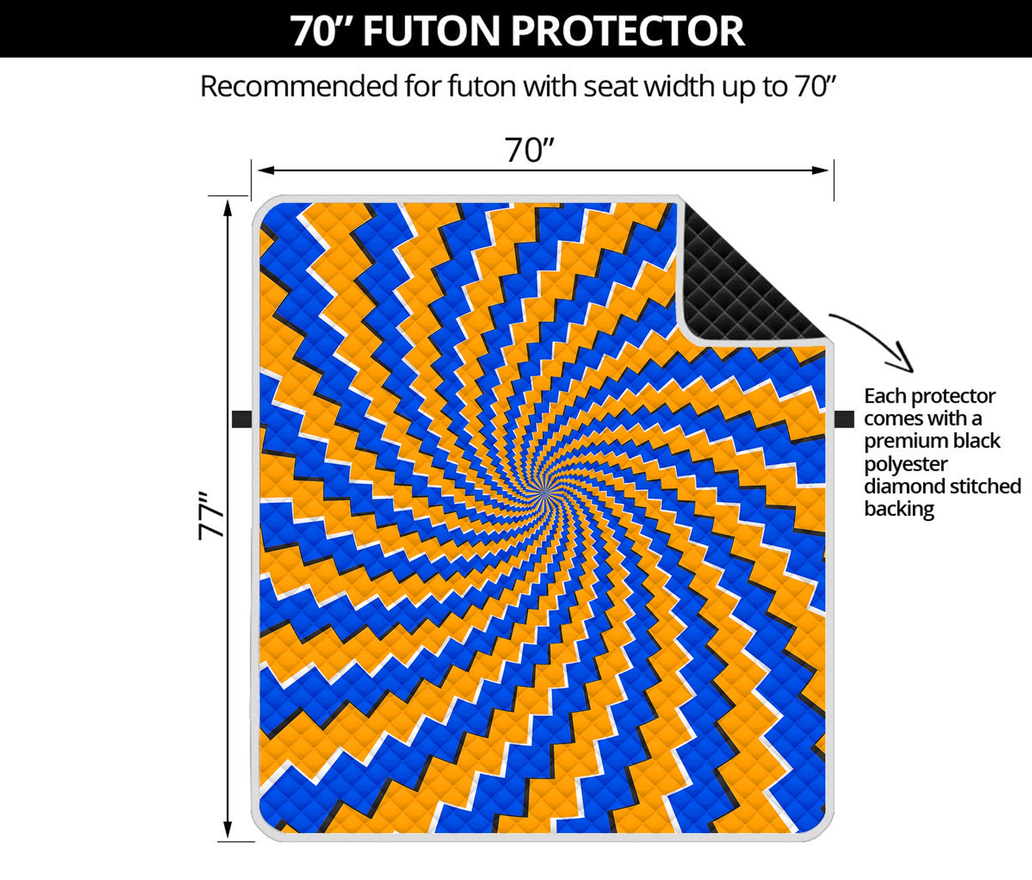 Yellow Spiral Moving Optical Illusion Futon Protector